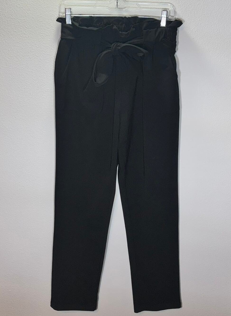 Grace Karin Black High Waist Paperbag Pants Belted NWT Women’s M Work Office